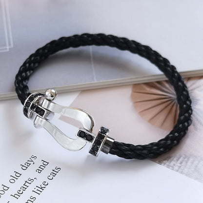 [⭐Clover Jewelry]FORCE LARGE HORSESHOE BLACK DIAMOND BRACELET SILVER