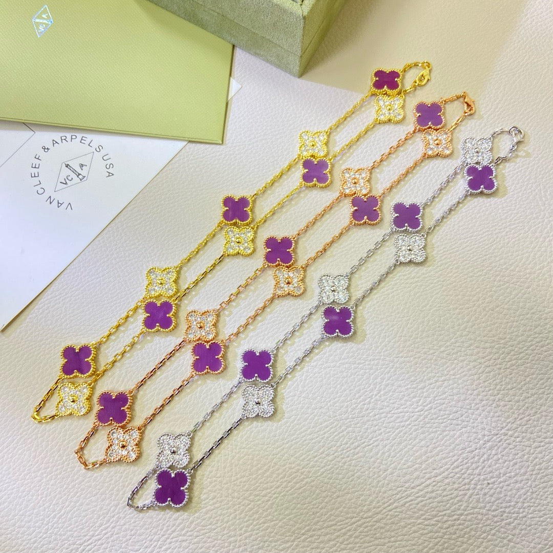 [⭐Clover Jewelry Jewelry]CLOVER 10 MOTIFS  PURPLE VIOLET DIAMOND NECKLACE
