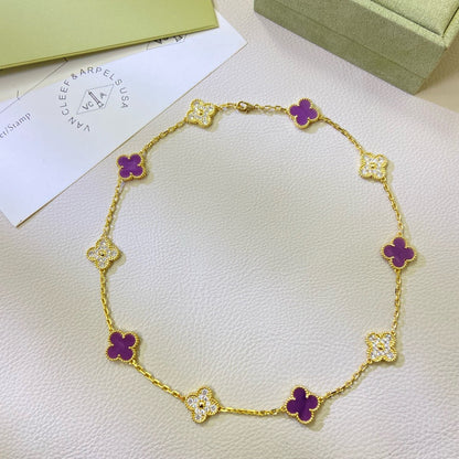 [⭐Clover Jewelry Jewelry]CLOVER 10 MOTIFS  PURPLE VIOLET DIAMOND NECKLACE