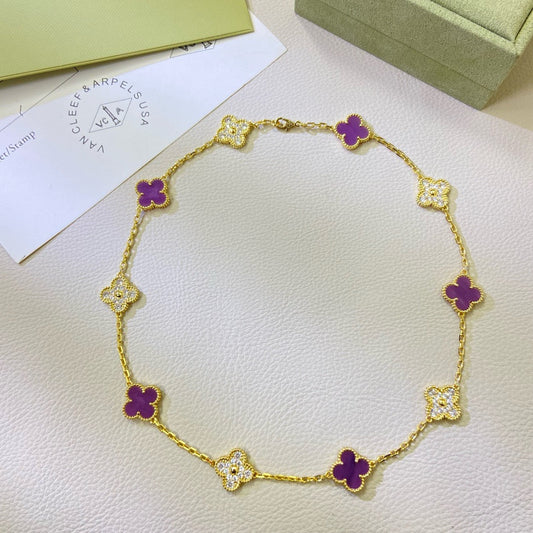 [⭐Clover Jewelry Jewelry]CLOVER 10 MOTIFS  PURPLE VIOLET DIAMOND NECKLACE