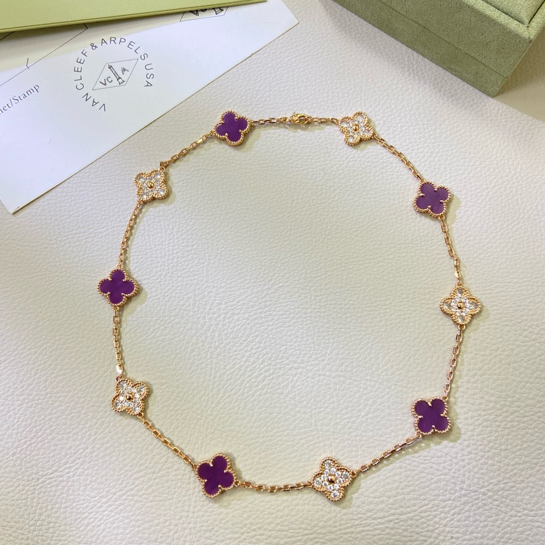 [⭐Clover Jewelry Jewelry]CLOVER 10 MOTIFS  PURPLE VIOLET DIAMOND NECKLACE