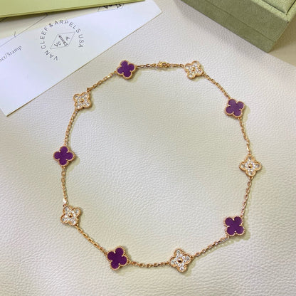 [⭐Clover Jewelry Jewelry]CLOVER 10 MOTIFS  PURPLE VIOLET DIAMOND NECKLACE