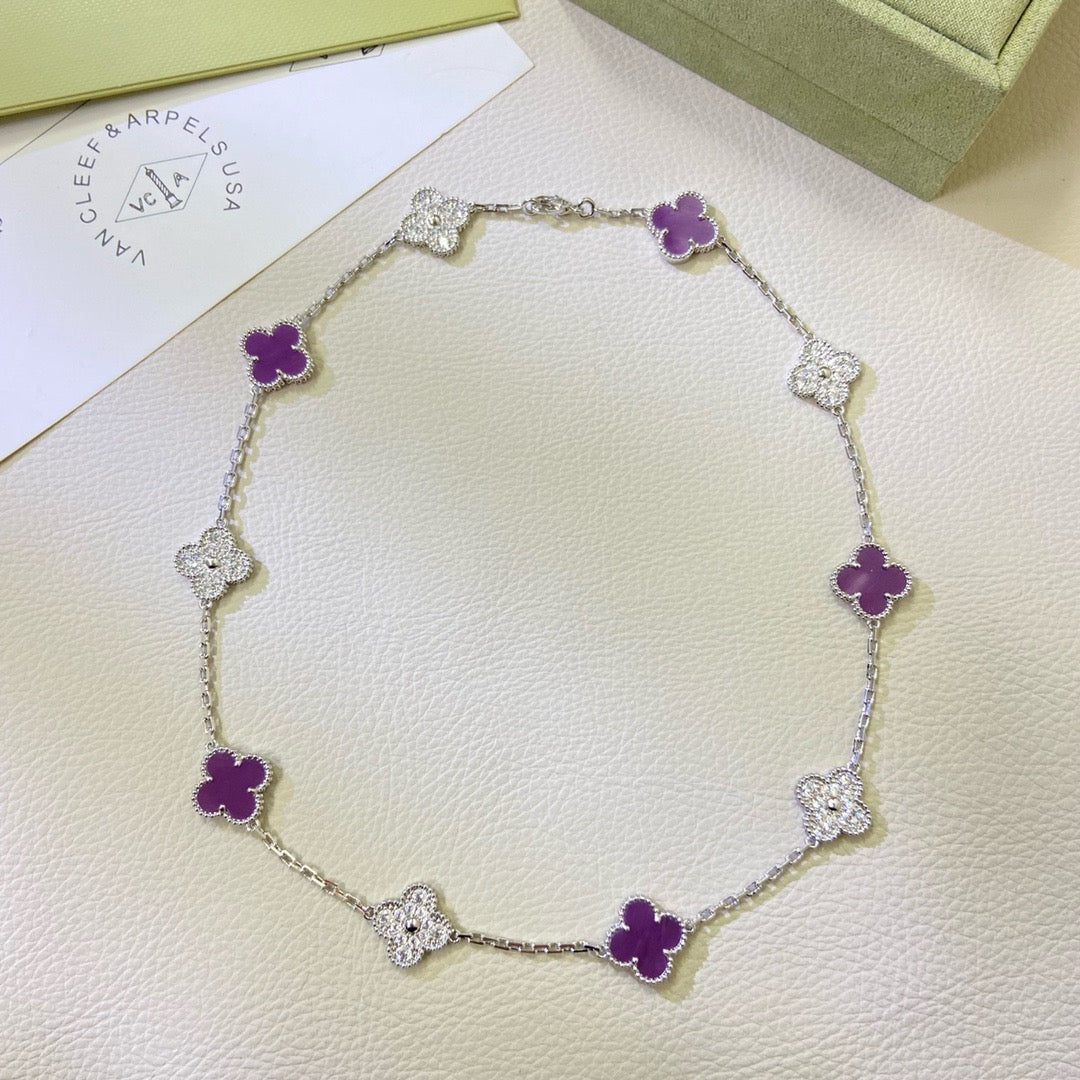 [⭐Clover Jewelry Jewelry]CLOVER 10 MOTIFS  PURPLE VIOLET DIAMOND NECKLACE