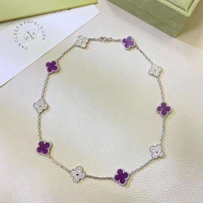 [⭐Clover Jewelry Jewelry]CLOVER 10 MOTIFS  PURPLE VIOLET DIAMOND NECKLACE