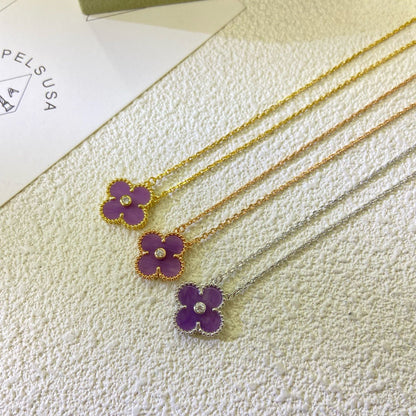 [⭐Clover Jewelry Jewelry]CLOVER 15MM DIAMOND  PURPLE VIOLET NECKLACE