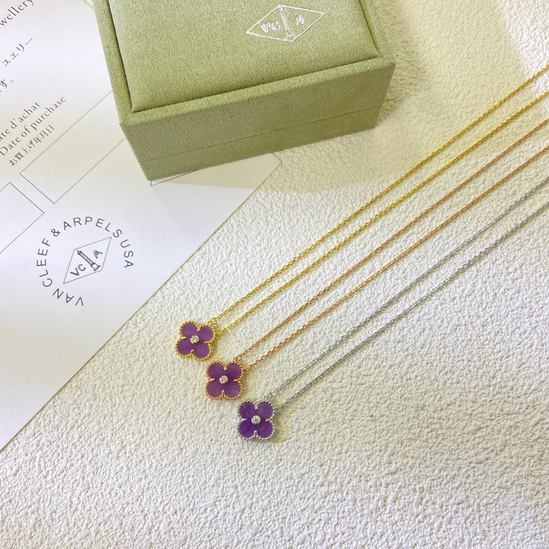 [⭐Clover Jewelry Jewelry]CLOVER 15MM DIAMOND  PURPLE VIOLET NECKLACE