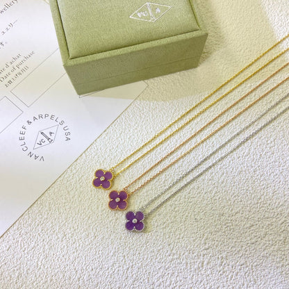 [⭐Clover Jewelry Jewelry]CLOVER 15MM DIAMOND  PURPLE VIOLET NECKLACE