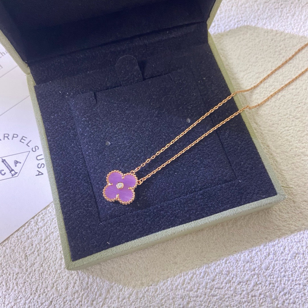 [⭐Clover Jewelry Jewelry]CLOVER 15MM DIAMOND  PURPLE VIOLET NECKLACE