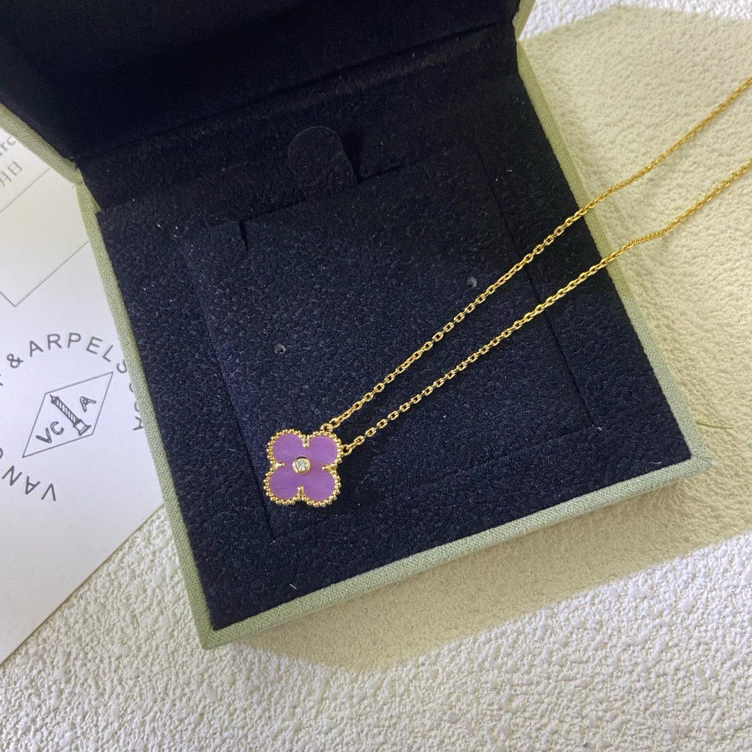 [⭐Clover Jewelry Jewelry]CLOVER 15MM DIAMOND  PURPLE VIOLET NECKLACE