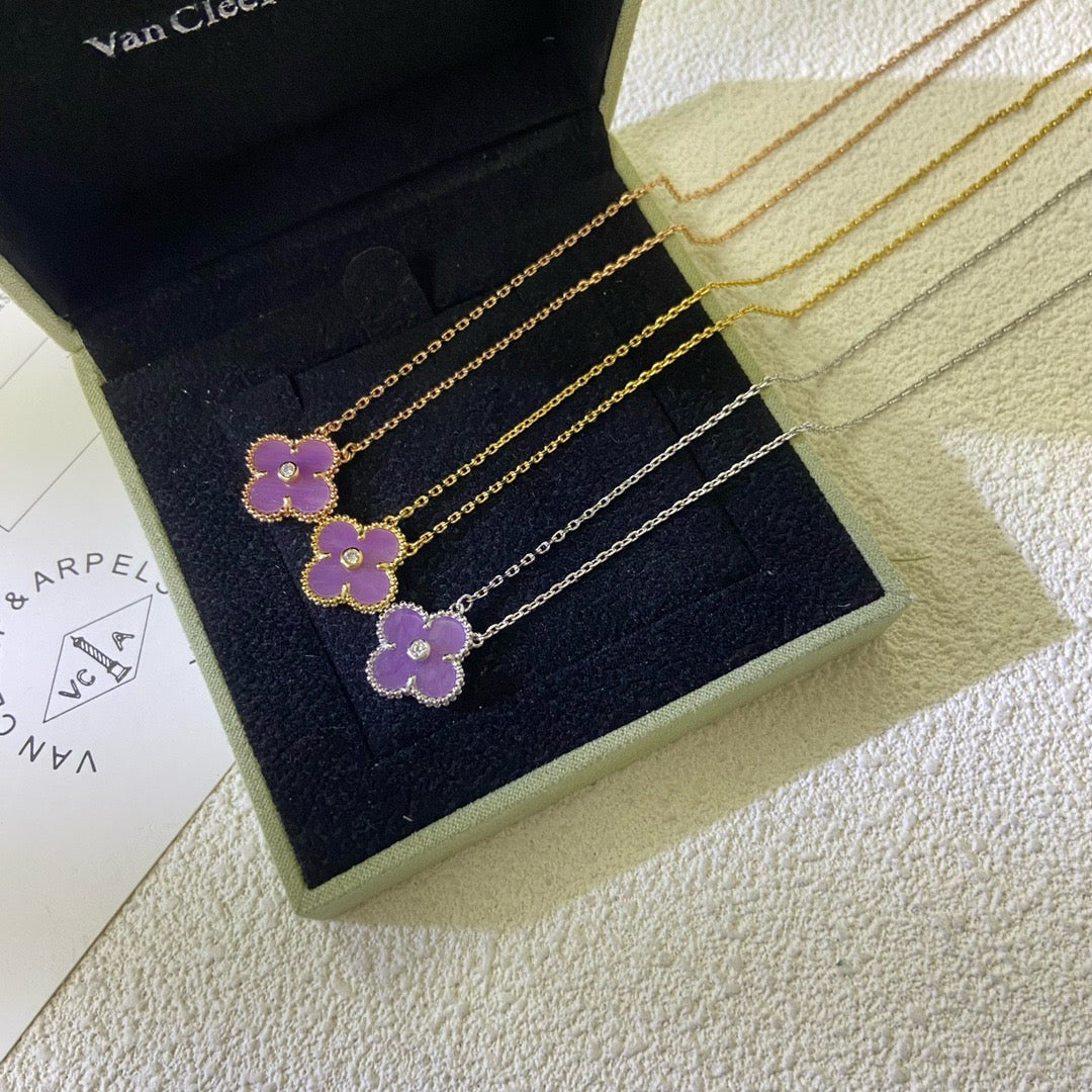 [⭐Clover Jewelry Jewelry]CLOVER 15MM DIAMOND  PURPLE VIOLET NECKLACE