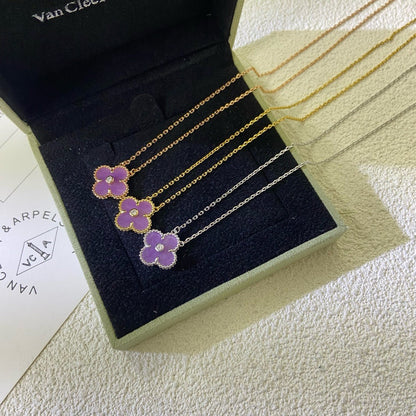 [⭐Clover Jewelry Jewelry]CLOVER 15MM DIAMOND  PURPLE VIOLET NECKLACE