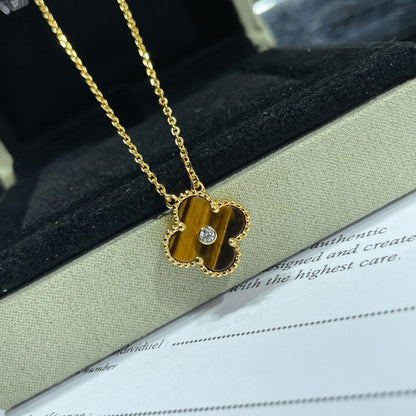 [⭐Clover Jewelry]CLOVER 15MM DIAMOND AND YELLOW TIGER'S EYE AGATE necklace