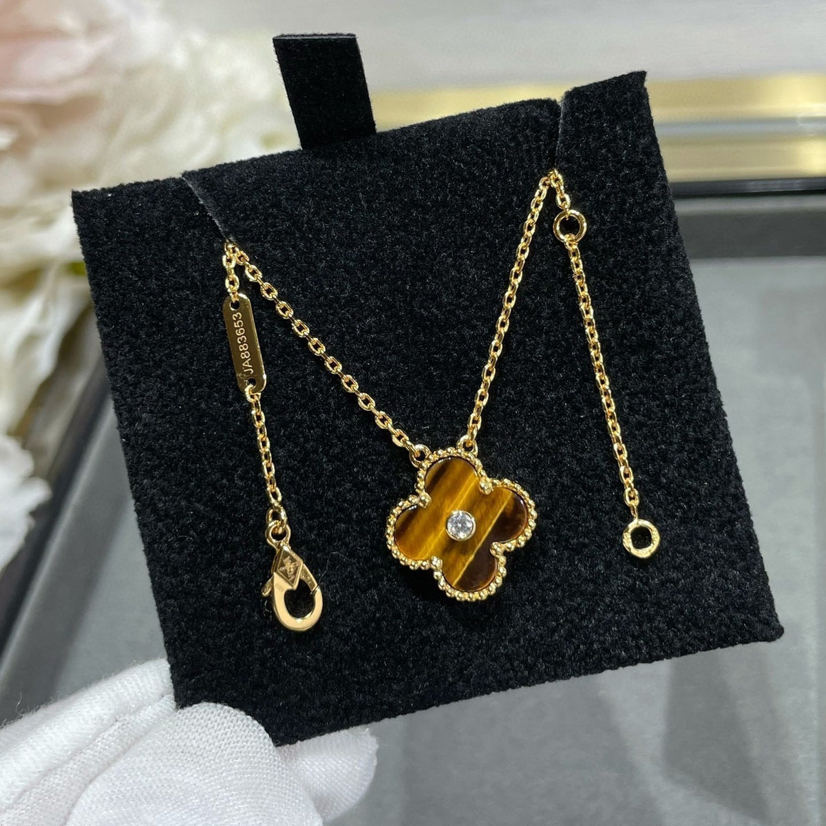[⭐Clover Jewelry]CLOVER 15MM DIAMOND AND YELLOW TIGER'S EYE AGATE necklace