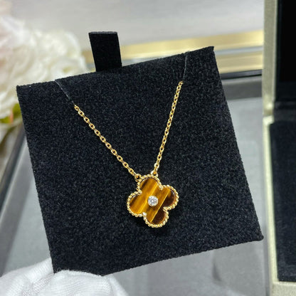 [⭐Clover Jewelry]CLOVER 15MM DIAMOND AND YELLOW TIGER'S EYE AGATE necklace