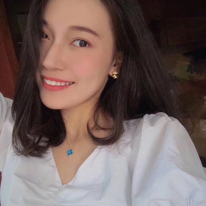 [⭐Clover Jewelry]CLOVER 15MM DIAMOND AND BLUE AGATE NECKLACE
