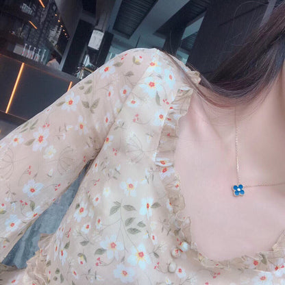 [⭐Clover Jewelry]CLOVER 15MM DIAMOND AND BLUE AGATE NECKLACE