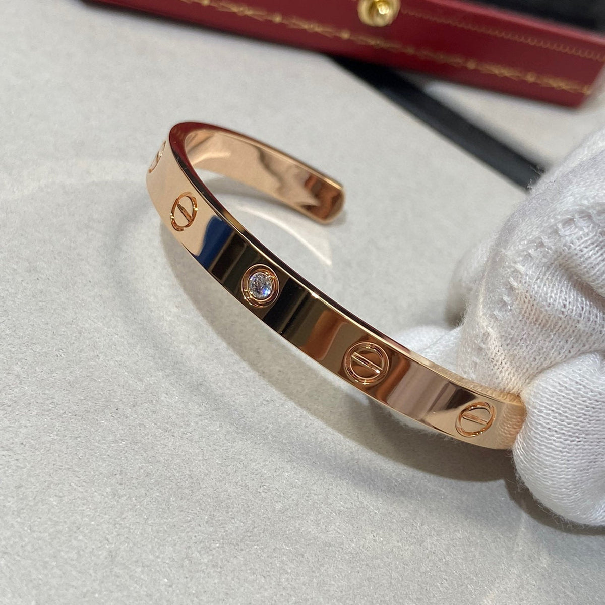 [⭐Clover Jewelry]LOVE BRACELET 6.1MM 1 DIAMOND OPEN CUFF