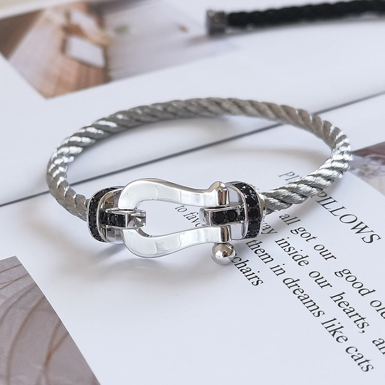 [⭐Clover Jewelry]FORCE LARGE HORSESHOE BLACK DIAMOND BRACELET SILVER