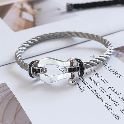 [⭐Clover Jewelry]FORCE LARGE HORSESHOE BLACK DIAMOND BRACELET SILVER