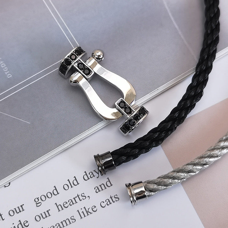 [⭐Clover Jewelry]FORCE LARGE HORSESHOE BLACK DIAMOND BRACELET SILVER