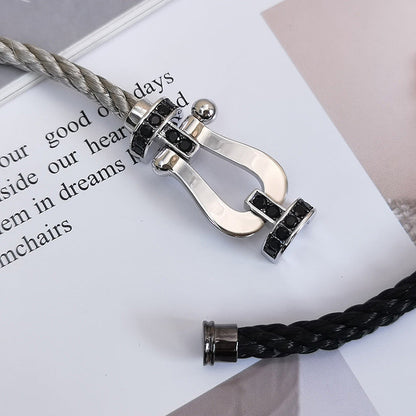 [⭐Clover Jewelry]FORCE LARGE HORSESHOE BLACK DIAMOND BRACELET SILVER