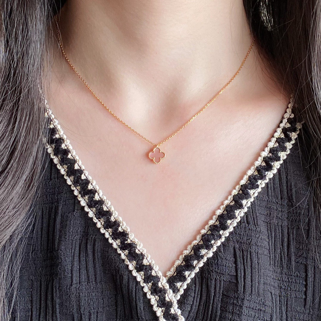 [⭐Clover Jewelry]CLOVER 15MM PINK MOTHER-OF-PEARL SINGLE FLOWER NECKLACE