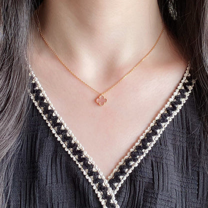[⭐Clover Jewelry]CLOVER 15MM PINK MOTHER-OF-PEARL SINGLE FLOWER NECKLACE