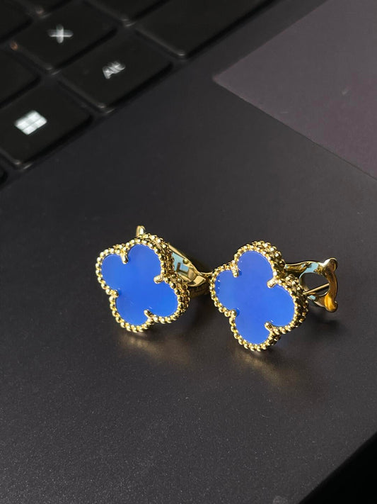 [⭐Clover Jewelry] CLOVER LARGE (20mm) 1 MOTIFS BLUE MOP STUD EARRINGS