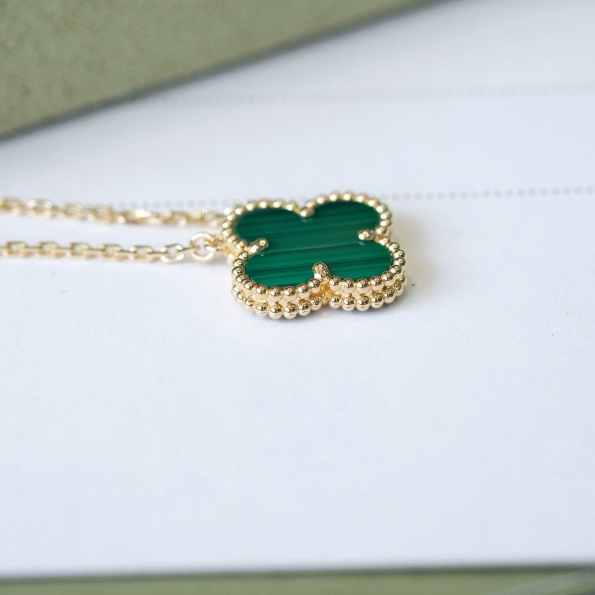 [⭐Clover Jewelry]CLOVER 15MM MALACHITE SINGLE FLOWER  NECKLACE