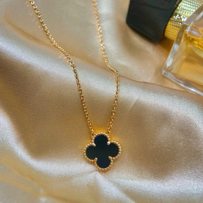 [⭐Clover Jewelry]CLOVER 15MM BLACK ONYX SINGLE FLOWER NECKLACE