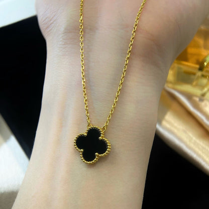 [⭐Clover Jewelry]CLOVER 15MM BLACK ONYX SINGLE FLOWER NECKLACE