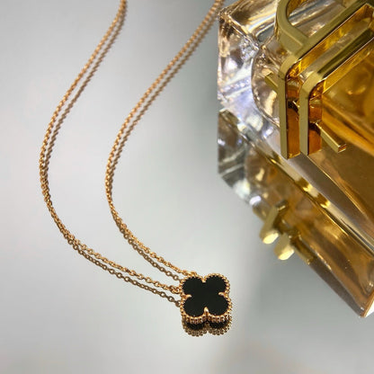 [⭐Clover Jewelry]CLOVER 15MM BLACK ONYX SINGLE FLOWER NECKLACE