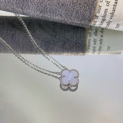[⭐Clover Jewelry]CLOVER 15MM BLUE CHALCEDONY NECKLACE SILVER