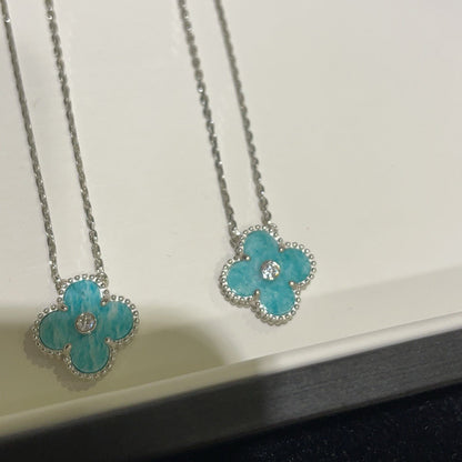 [⭐Clover Jewelry]CLOVER 15MM DIAMOND SVRES PORCELAIN  NECKLACE SILVER