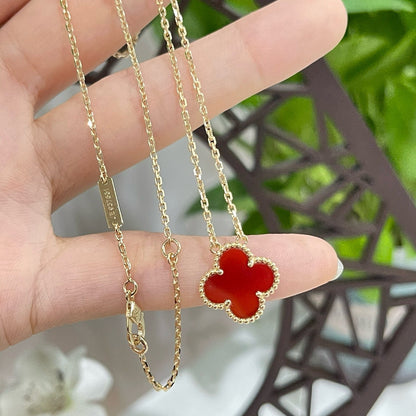 [⭐Clover Jewelry]CLOVER 15MM CARNELIAN SINGLE FLOWER NECKLACE