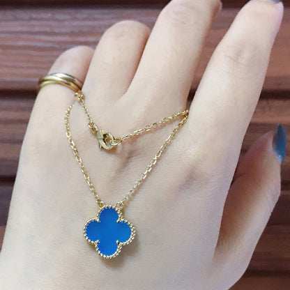 [⭐Clover Jewelry]CLOVER 15MM BLUE AGATE NECKLACE