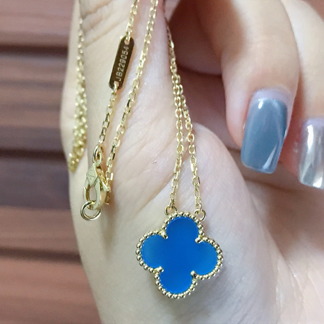 [⭐Clover Jewelry]CLOVER 15MM BLUE AGATE NECKLACE