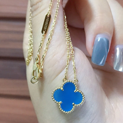 [⭐Clover Jewelry]CLOVER 15MM BLUE AGATE NECKLACE