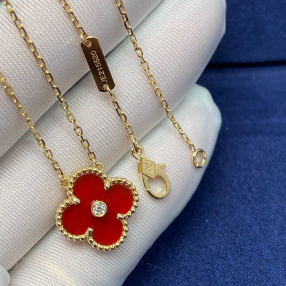 [⭐Clover Jewelry]CLOVER 15MM DIAMOND CARNELIAN NECKLACE