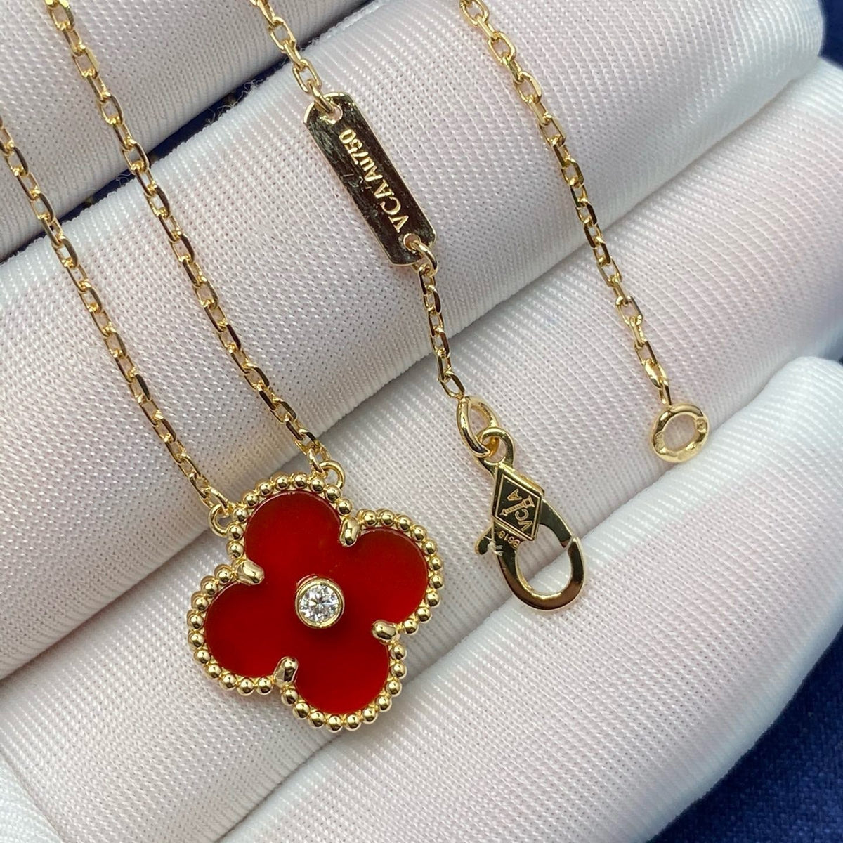 [⭐Clover Jewelry]CLOVER 15MM DIAMOND CARNELIAN NECKLACE