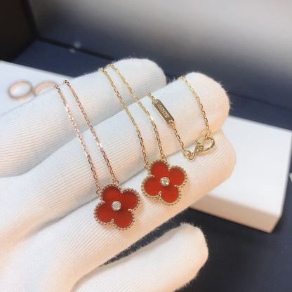 [⭐Clover Jewelry]CLOVER 15MM DIAMOND CARNELIAN NECKLACE