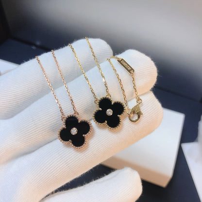 [⭐Clover Jewelry]CLOVER 15MM DIAMOND ONYX NECKLACE