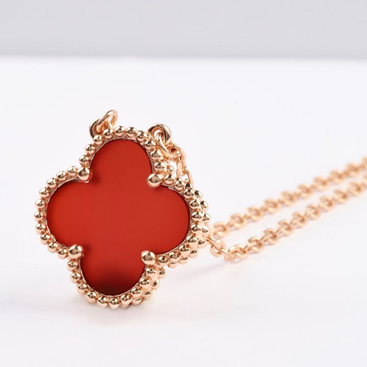[⭐Clover Jewelry]CLOVER 15MM CARNELIAN SINGLE FLOWER NECKLACE