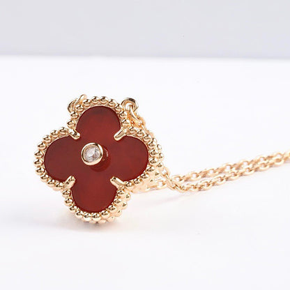 [⭐Clover Jewelry]CLOVER 15MM DIAMOND CARNELIAN NECKLACE