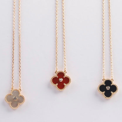 [⭐Clover Jewelry]CLOVER 15MM DIAMOND CARNELIAN NECKLACE