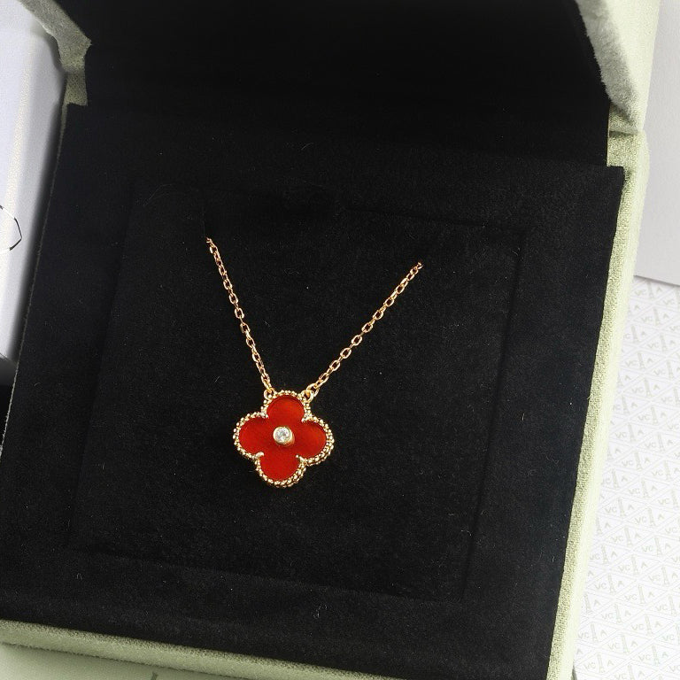 [⭐Clover Jewelry]CLOVER 15MM DIAMOND CARNELIAN NECKLACE