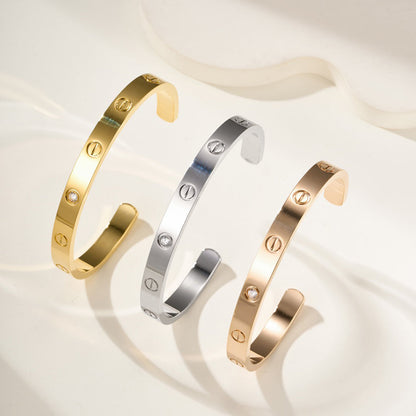 [⭐Clover Jewelry]LOVE BRACELET 6.1MM 1 DIAMOND OPEN CUFF