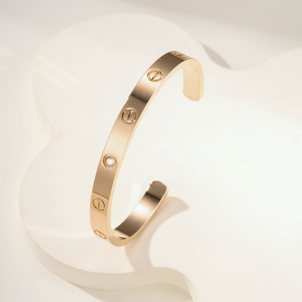 [⭐Clover Jewelry]LOVE BRACELET 6.1MM 1 DIAMOND OPEN CUFF