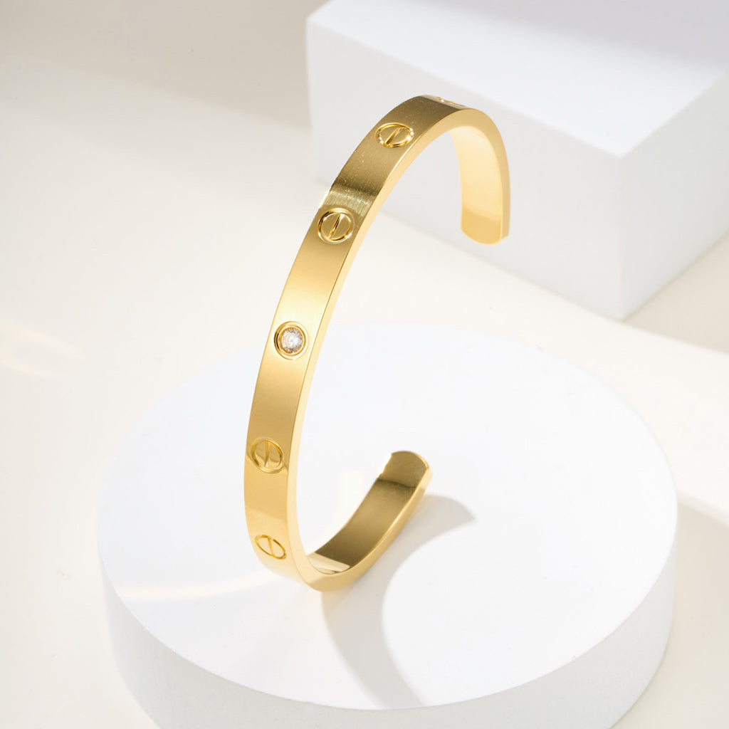 [⭐Clover Jewelry]LOVE BRACELET 6.1MM 1 DIAMOND OPEN CUFF