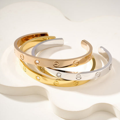 [⭐Clover Jewelry]LOVE BRACELET 6.1MM 1 DIAMOND OPEN CUFF